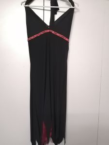 Adult Female Costumes to Hire - Black dress - red  detail